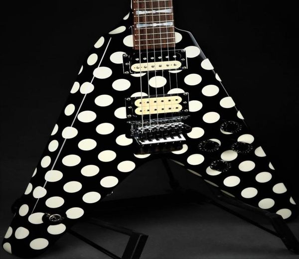 

custom shop randy rhoads polka dot black flying v electric guitar mop bowtie inlays floyd rose tremolo bridge locking nut wham4008077