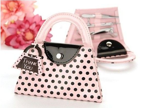 

new pink polka dot purse manicure set favor 50pcslot wedding bridal shower favors and gifts3791773