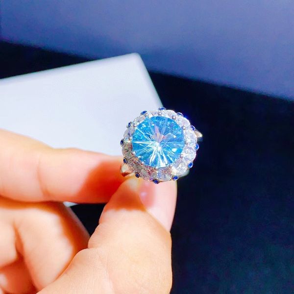 

fashionable new style imitation natural sky blue z ring fireworks cut opening color treasure ring female, Silver