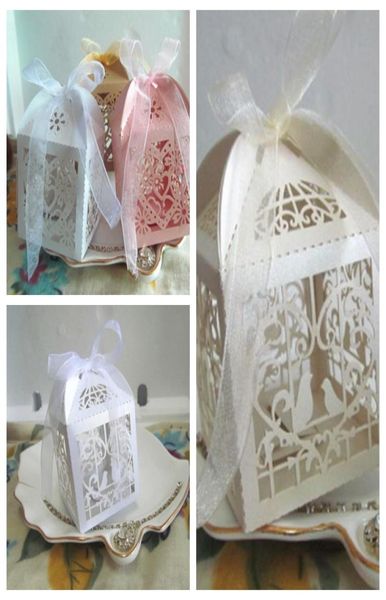 

50 pieceslot wedding souvenirs candy box of love birds design and love heart laser cut favor box for bridal showers2120780