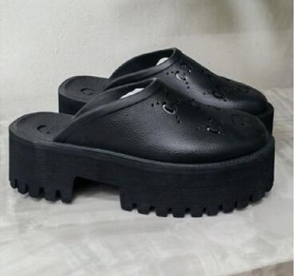 

02 2025 women's high heels perforated designer sandals luxury platform slide hollow pattern slippers transparent materials sandal rubbe, Black