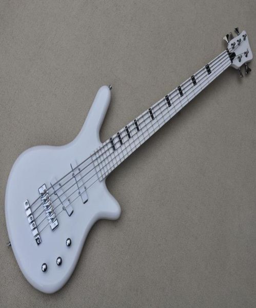 

5 strings pure white electric bass guitar with chrome hardware maple fingerboard offer customize4676526