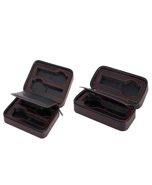 

watch boxes cases 2pcs carbon fibre box bag display zipper case storage portable travel holder leather organizer 4 s5220295, Black;blue