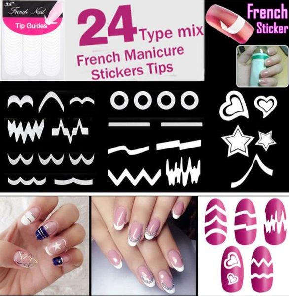 

1824 sheets french tip nail sticker stencil tips guide swirls manicure nails art decals for fringe diy sencil 3d styling beauty t7051734, Black