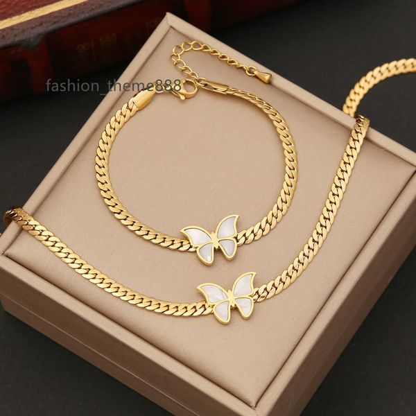 

women 18k stainless steel adjustable butterfly necklace and earrings set jewelry shell zircon butterfly pendant necklace, Silver