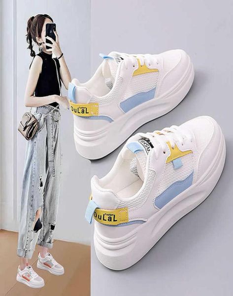

women leisure sneakers ladies tennis shoes female inner heightening laceup flat sports shoes woman breathable mesh sneakers y09073577199, Black