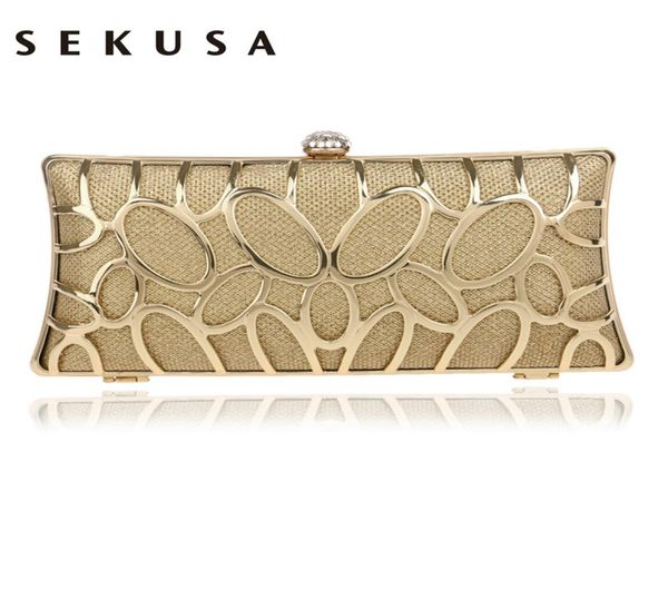 

sekusa clutch female diamonds metal hollow out style women evening bags alloy mixed color chain shoulder purse evening bags y181038328551