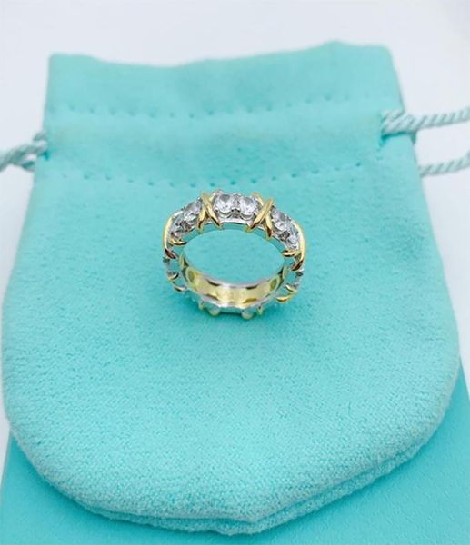 

luxury brand ring 16 stone cross shape men and women ring 925 silver couple matching jewelry gift cx2204082483384, Slivery;golden
