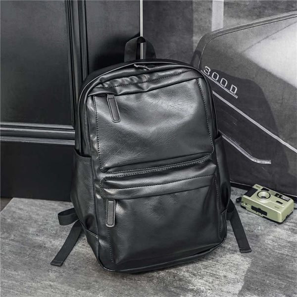 

2023 new korean pu leather backpack men's trend leisure backpack computer bag student bag 230526