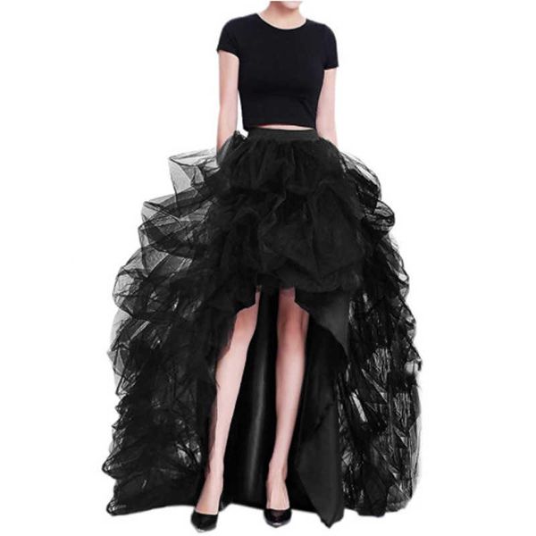 

2023 early spring high waist elastic strap casual mesh fluffy women's half skirt tutu lady tulle skirt, Black