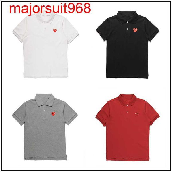

heyplay fashion brand peach men's and women's pure cotton lapel short sleeve white red heart polo for lovers, White;black