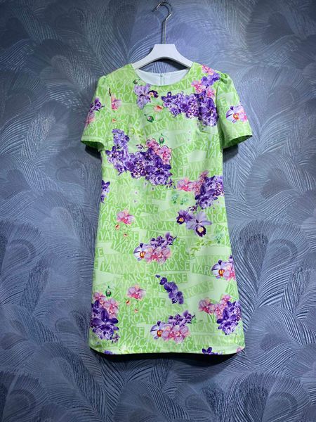 

designer dress spring/summer short sleeve beaded loose round neck dress fashion flower print dress monochrome s-xl, Black;gray