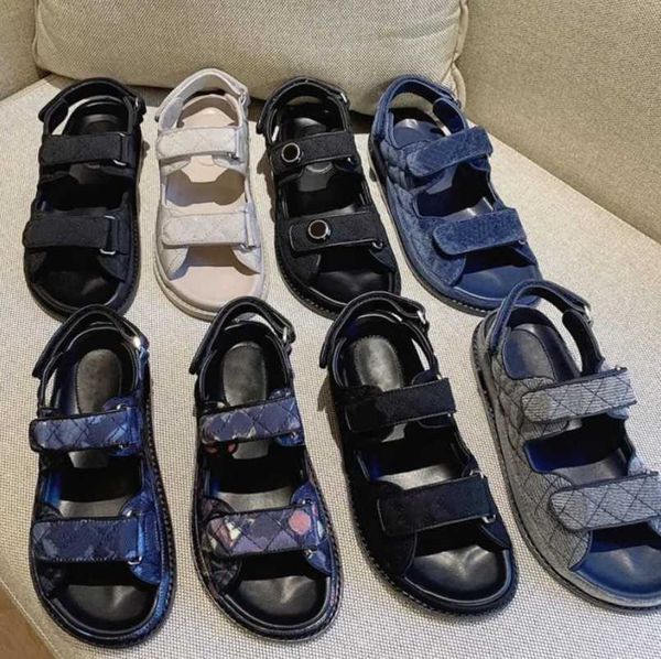 

tweed quilted dad sandals grandad logo sandal interlocking c chain buckle caviar luxury slides slippers crystal calf platform summer beach f, Black