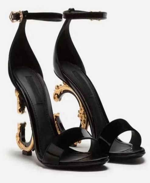 

famous summer keira sandals shoes men polished calfskin baroquel pop heel goldplated carbon lady sandalias dress bridal wedding e4094761, Black