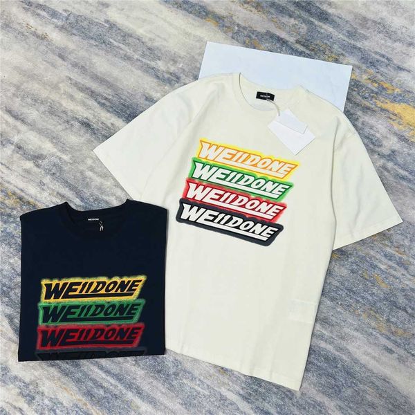 

correct version of wd welldone rainbow bullet screen letter flocked short sleeved round neck t-shirt we11done trend, Black;white