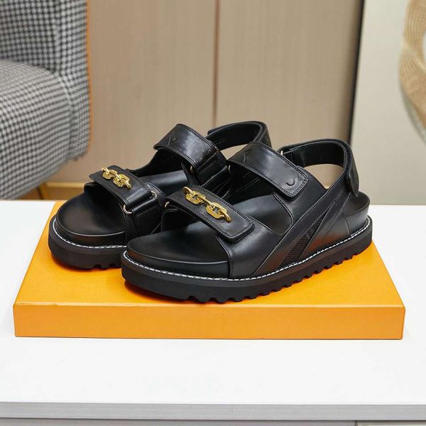 

authentic womans paseo flat comfort sandals lady luxury summery leather denim adjustable beach sandal slippers slides size us4-11 with box, Black