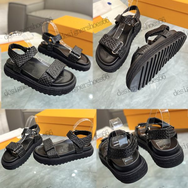 

popular womens designer sandals flat sandals exquisite raffian sandals new anti slip durable soles comfortable beach sandal upper with signa, Black