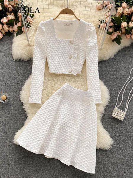 

dress 2022 spring summer fashion small cute elegant sweet women's skirt suit long sleeved suit short coat aline skirt 2piece set, White