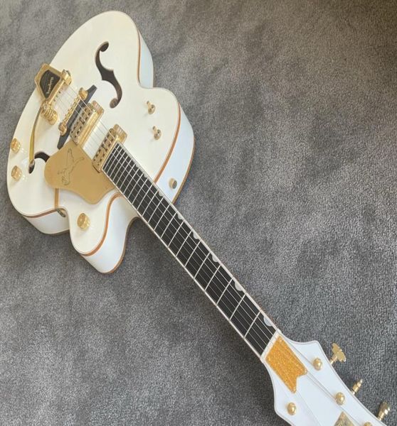 

white falcon 6136 single cutaway hollow body arched electric guitar grover imperial tuners oversized bound f holes gold spar8169918