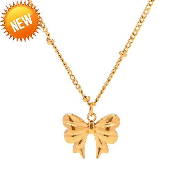 

new arrival 18k gold plated charm necklace stainless steel bow pendant necklace for girls, Silver