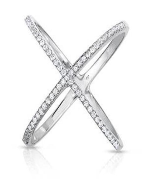 

cluster rings rhodium rose gold authentic 925 sterling silver wide band x ring micro pave zircon criss cross for wome3038375, Golden;silver