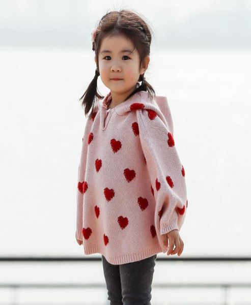 

ins baby girls cloak sweater heart hooded knitted poncho sweater children girl sweaters w4181392002, Blue