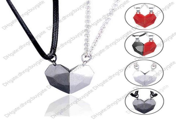 

selling black and white ing stone couple necklace magnetic attraction splicing love pendant necklace set4019618, Silver