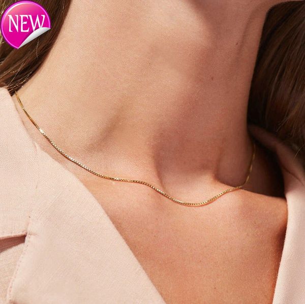 

women dainty jewelry 18k gold plated choker tiny square cube bead stainless steel chain necklace for accessories, Silver