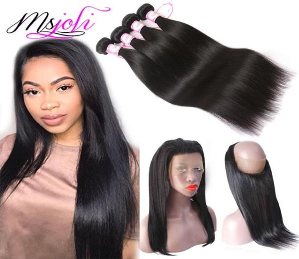 

9a peruvian virgin human hair straight 360 lace frontal with 3 bundles natural color beauty unprocessed hair by msjoli6690827, Black;brown
