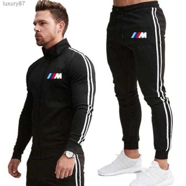 

casual assemblies 2023 autumn bmw m splice jogger hoodies with zipper pants 2 pcs sports clothing sets5827448, Black