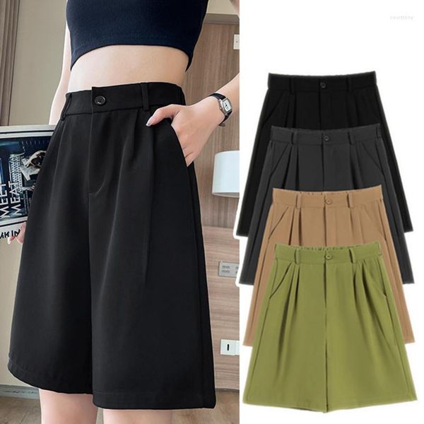 

women's shorts 2023 summer black suit woman high waist wide leg female casual half trousers loose knee length pants femme, White;black