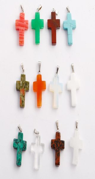 

whole 25pcslot charms cross pendant natural crystal stone pendants for jewelry making earring necklace ship7518153, Silver