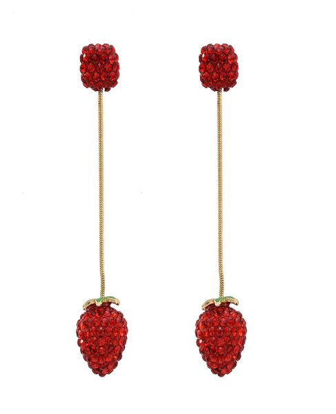 

new cute fruit strawberry shape earring lovely girl with red full rhinestone dangle earrings for women fine jewelry accessories3492756, Silver