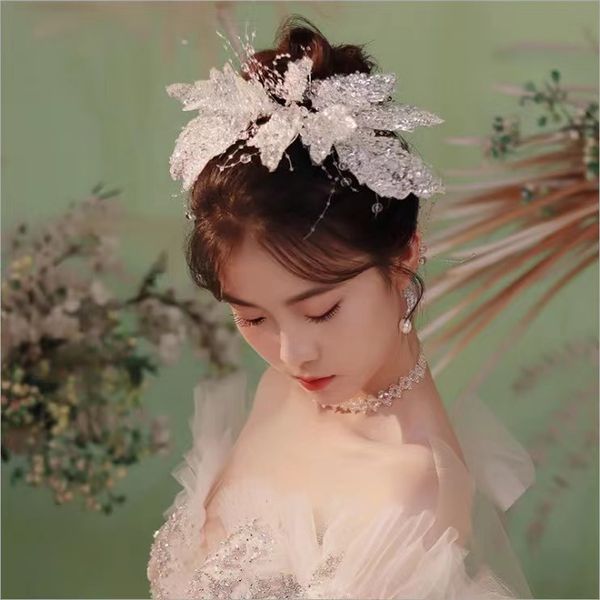 

bridal headwear new korean handmade beaded head flower tassel wedding dress hair accessories and makeup styling hair accessories, Slivery;golden