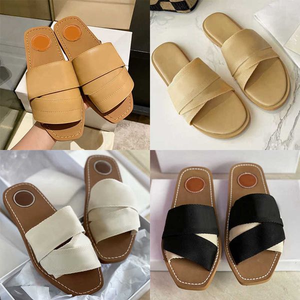 

2023 women woody slippers mules flat brand sandals luxury slides designer canvas white black sail womens fashion outdoor beach slipper shoes