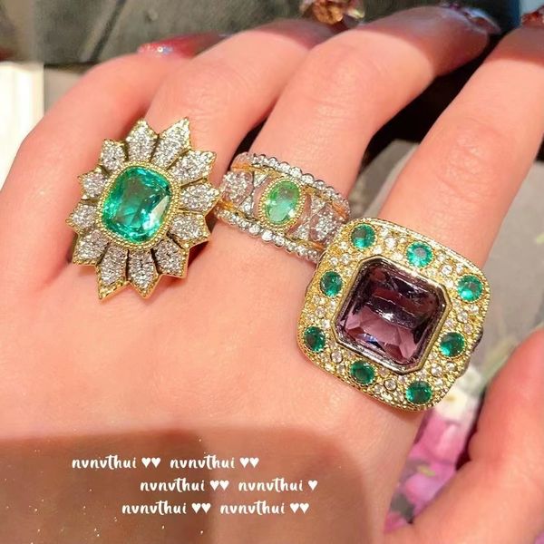 

siwani peacock emerald lace honeycomb ring designer plated 18k gold treasure snowflake zircon ring, Silver