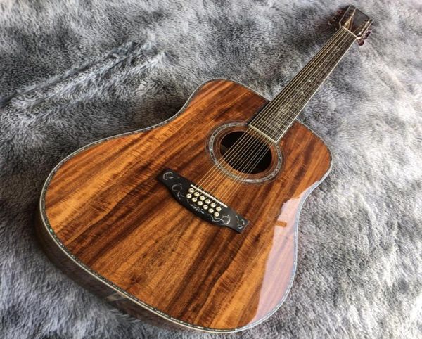 

12 string 41 inch full koa wood abalone inlaid acoustic guitar9453806