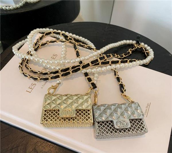 

ladies mini metal pearl crossbody belly waist chain fashion small square shoulder purse necklace bags1199493