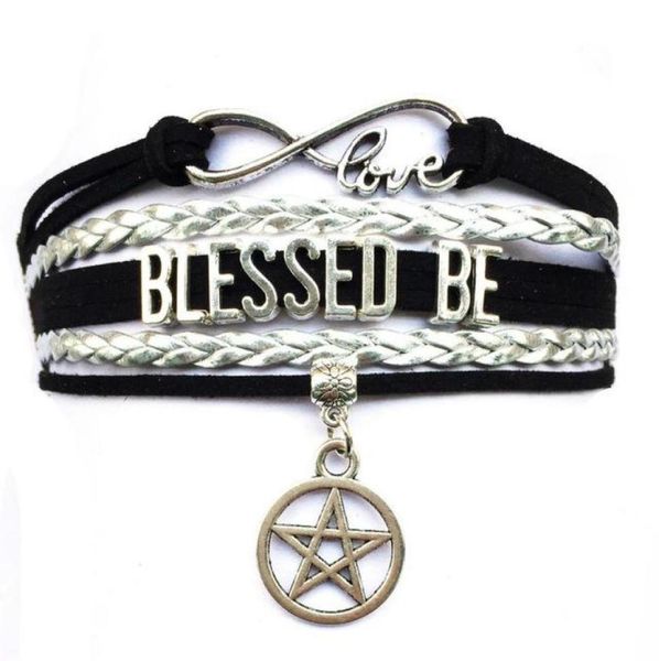

whole drop infinity love blessed be bracelet pentagram star charmwitch gift wiccan jewelry11035807583096, Golden;silver