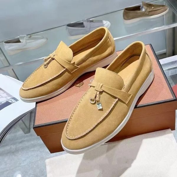 

new womens casual loafers dress shoes lp sneaker summer walk flats soft cow suede leather loro&p outdoor walking loafer low slip on tassels, Black