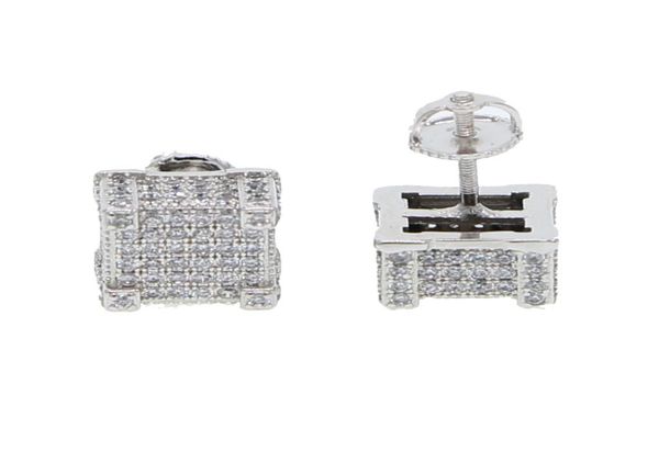 

hip hop mens gold screw earring with cz mirco paved square shape iced out stud earrings3926074, Golden;silver