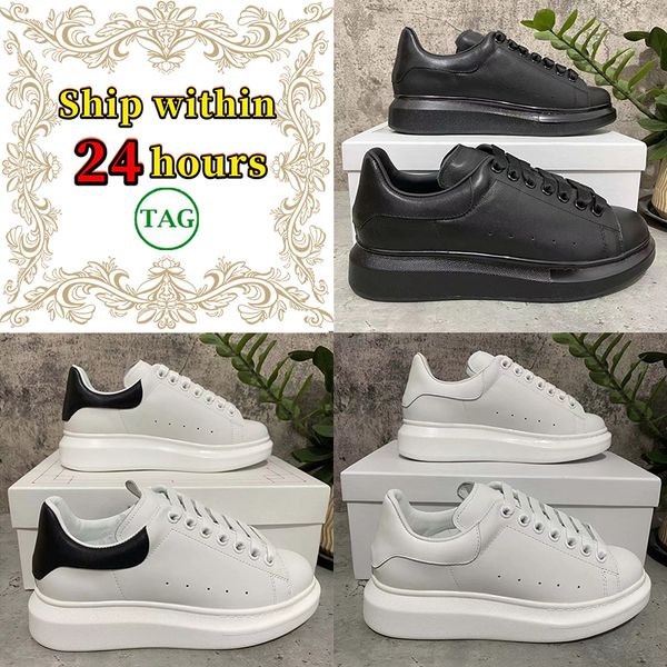 

with box alexander''mqueen 2023 designer men women casual shoes leather lace up fashion calfskin platform oversized sneakers white, Black
