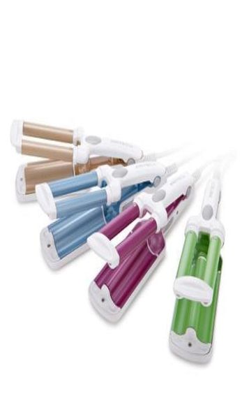 

pritech tb795 professional green pink blue gold ceramic tourmaline ionic triple barrel 14mm hair curling iron european plug8750065