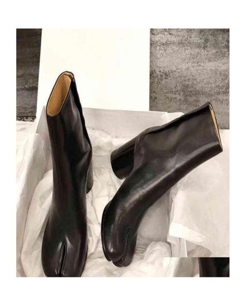 

dress shoes split toe boot women cow leather ninja tabi ankle real mm6 esign woman 75cm heel 220718 drop delivery accessories dh94341291, Black