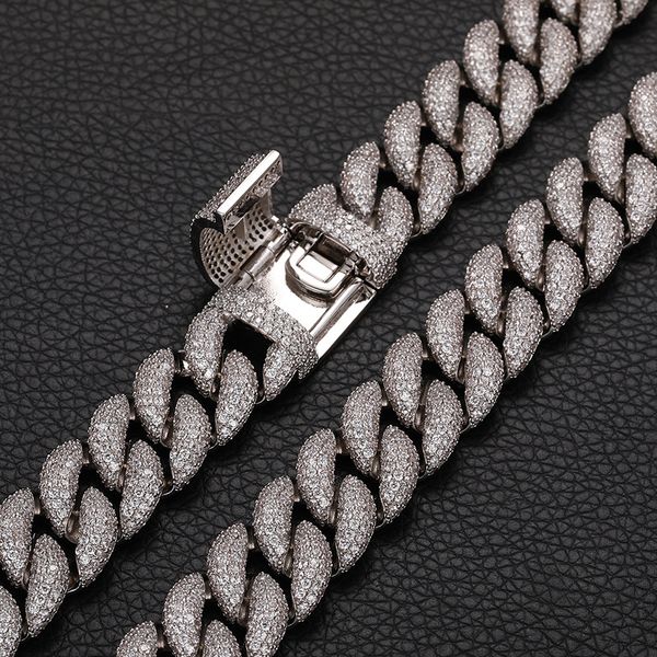 

2023 new arrival fashion jewelry full diamond zircon bubble cuban chain 15mm 5 rows diamond chain necklace for men, Silver