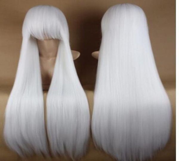 

touhou projectfujiwara no mokou 100cm white long straight anime cosplay wig3357593, Black;brown