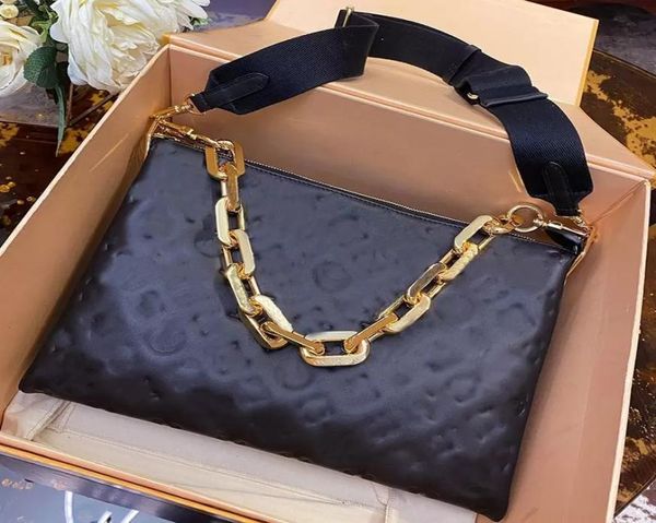 

cc crossbody bag chain shoulder women genuine leather handbag purse coussin pouch wide straps embossing fashion letters highqualit8642578