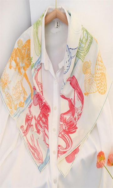 

manual hand rolled twill silk scarf women mythical beast square scarves echarpes foulards femme wrap bandana hijab 90cm90cm9548371, Blue;gray