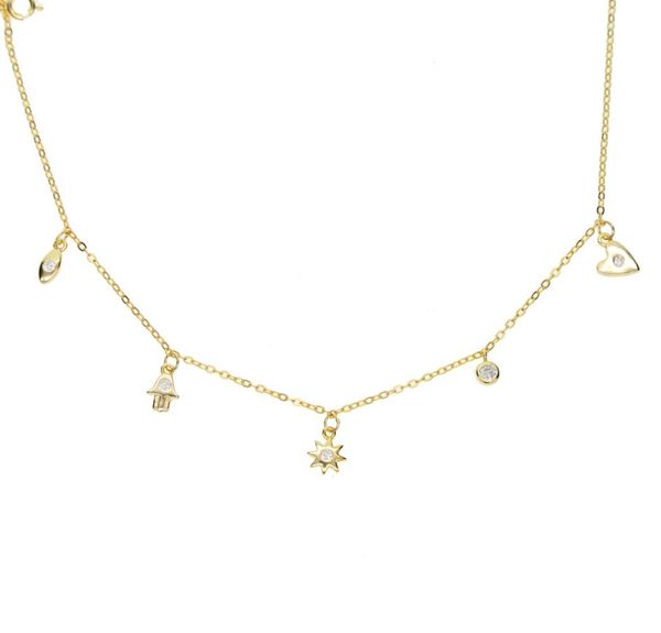 

lovely girl women jewelry lucky symbol charm necklace evil eye hamsa hand sun cz drop elegance 925 sterling silver ch8929820