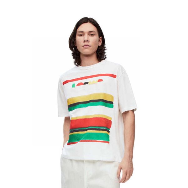 

23ss womens t-shirt womens designer clothing tee round neck pure cotton white ink craft color striped monogram t-shirt womens clothes a1
